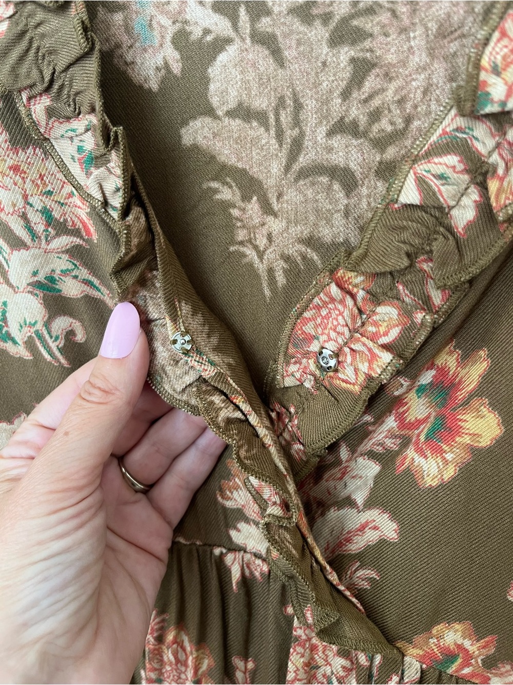 April Cornell Brown Floral Prairie Dress Cottagecore Boho Size S - Picture 7 of 13